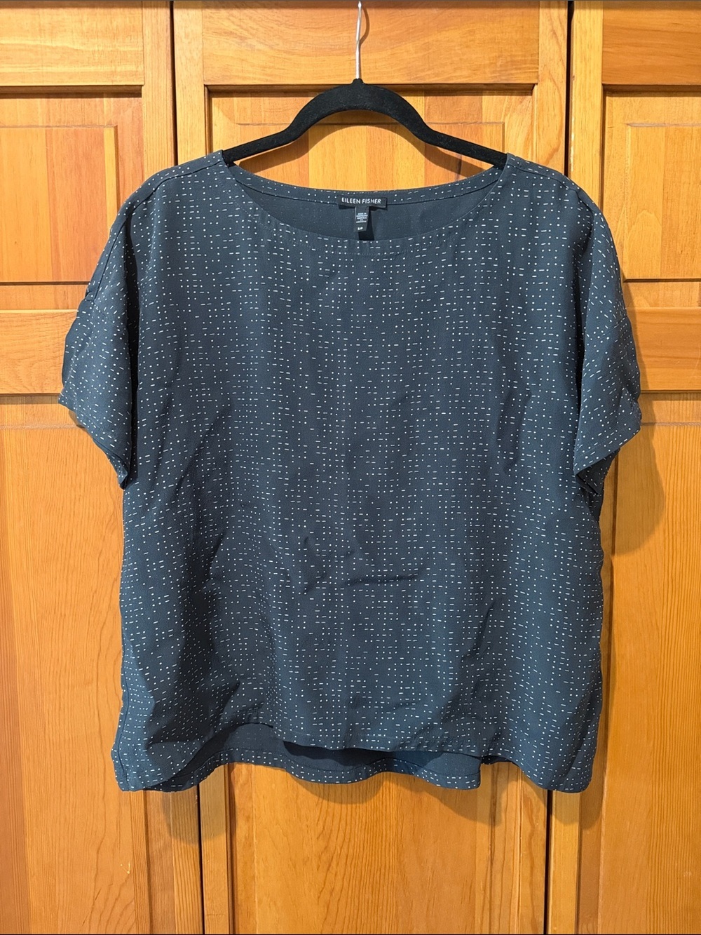 Eileen Fisher Bateau Neck Graphite Morse Code Top